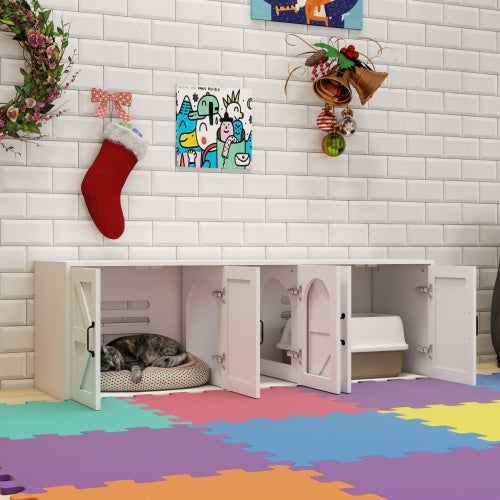 Modern Cat Litter Box Furniture With Double Room, Wooden Cat | Home & Garden