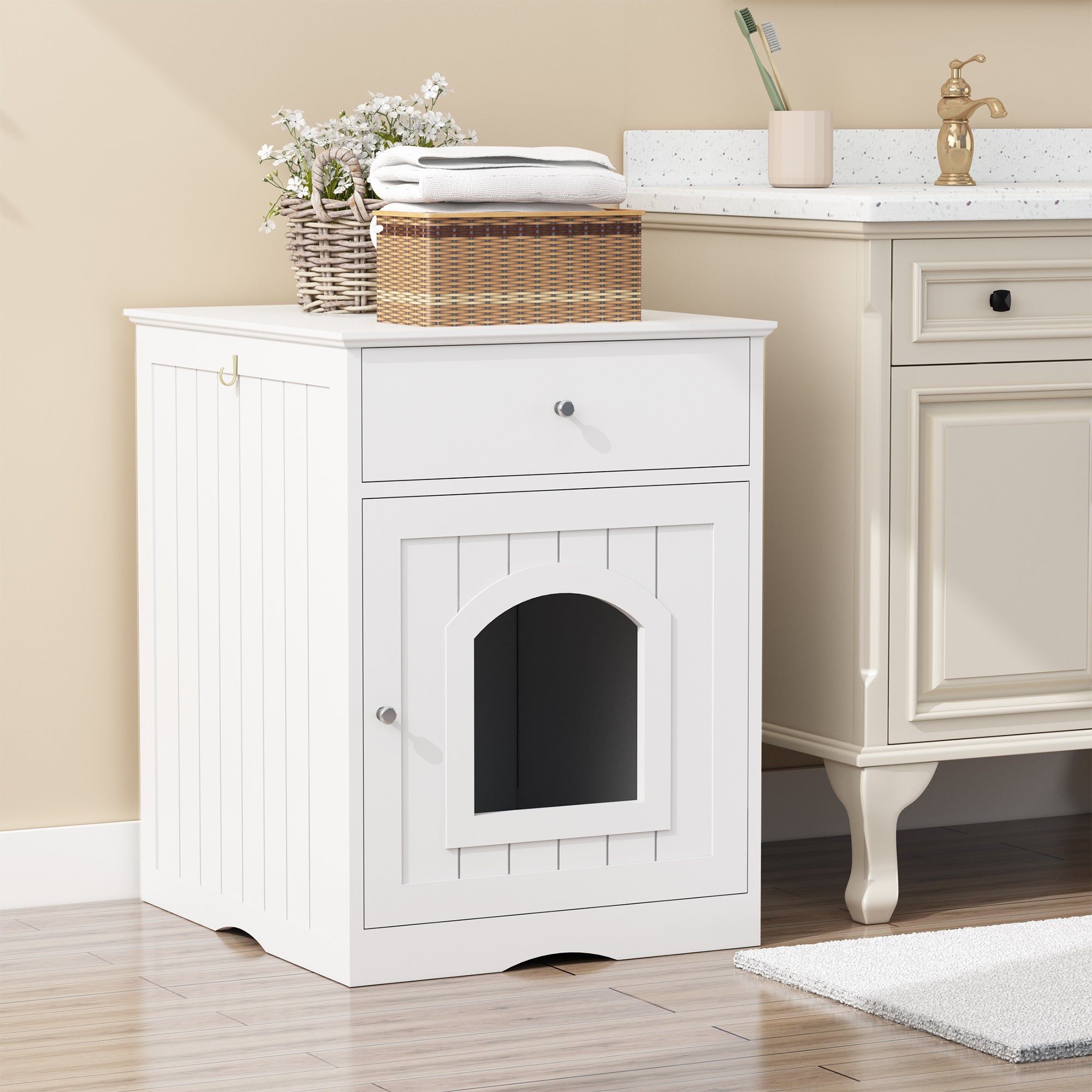 Wooden Pet House Litter Box Fence With Drawers | Other
