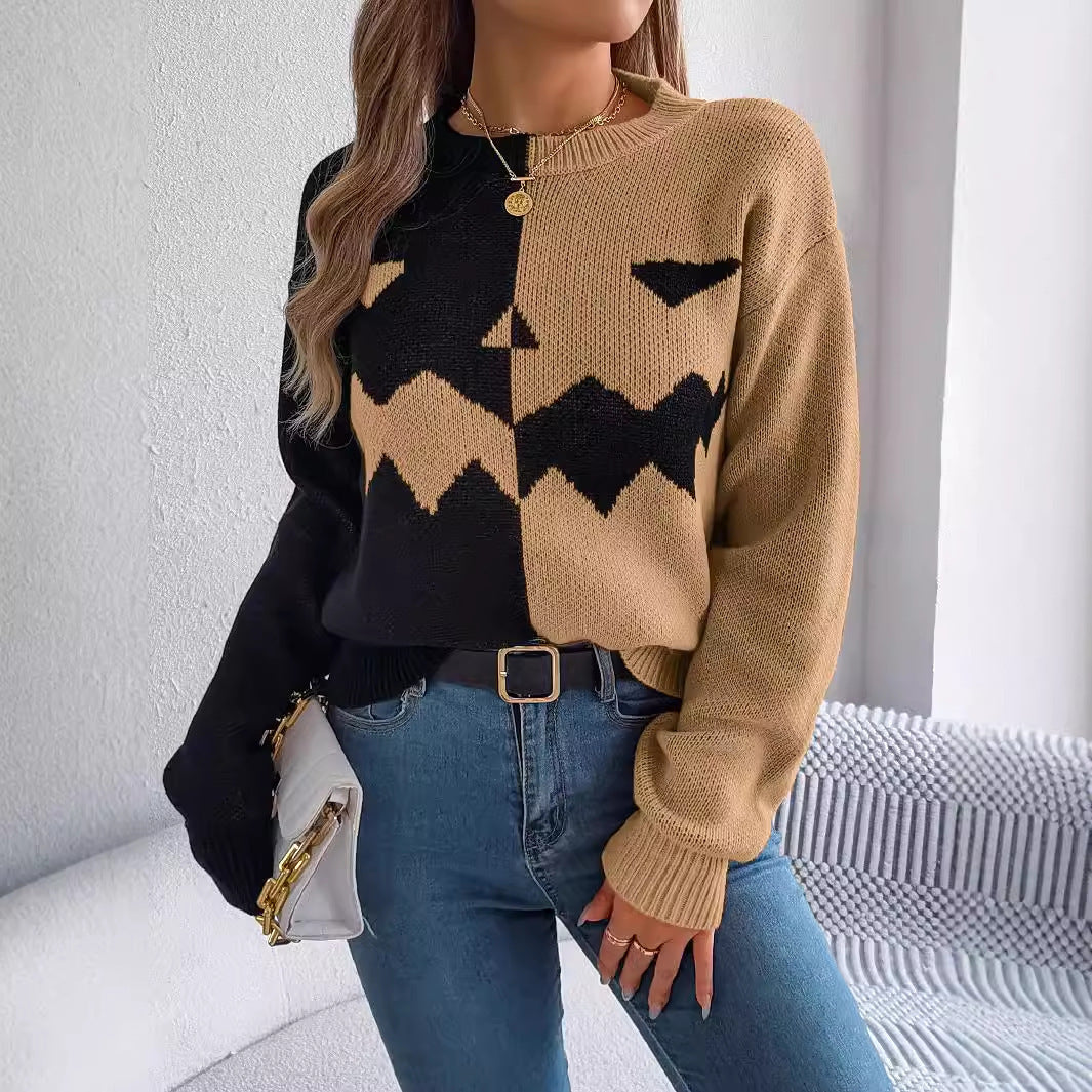 Halloween Contrast-color Pullover Sweater Fashion Long Sleev | Other