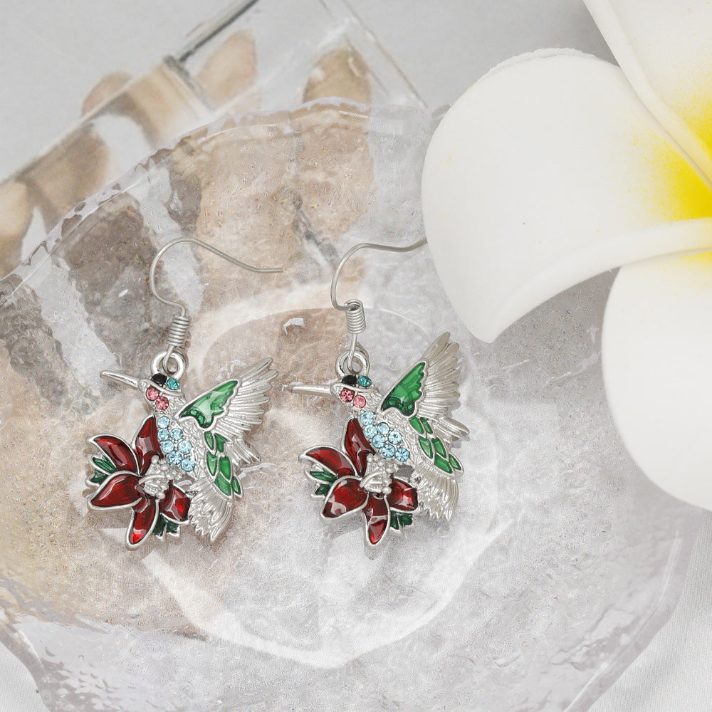 Colorful Hummingbird Full Diamond Pendant Earrings | Jewelry & Accessories