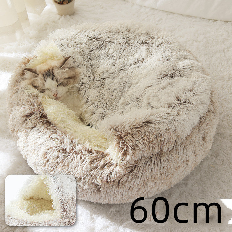 2 In 1 Dog And Cat Bed Pet Winter Bed Round Plush Warm Bed H | Other