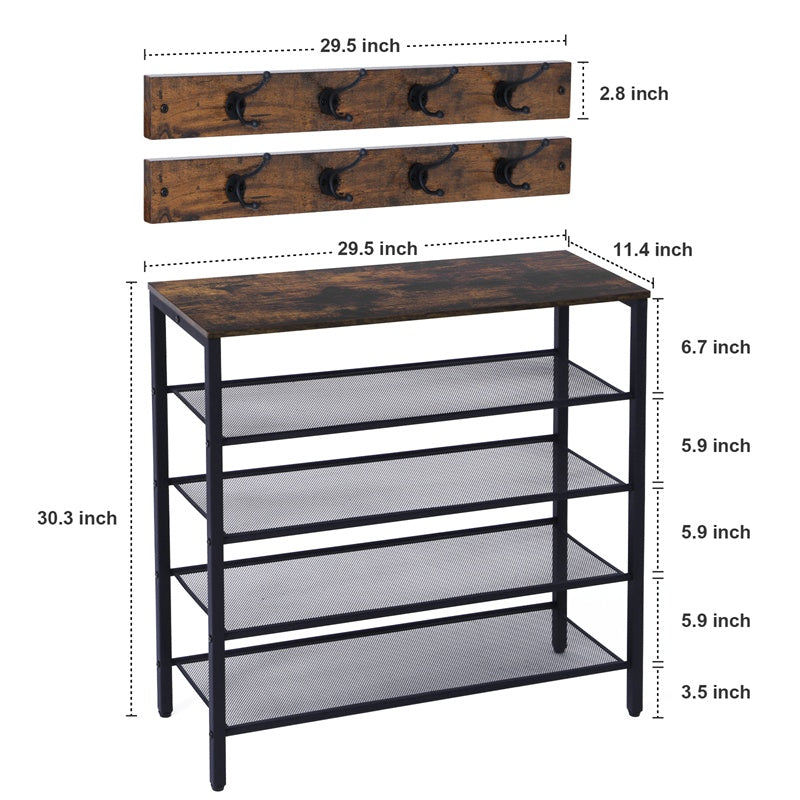 4-tier Shoe Rack With Grid Rack Wooden Rustic Foyer Shoe Rac | Other