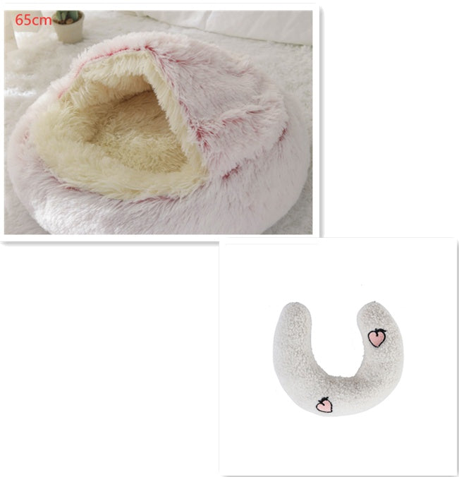 2 In 1 Dog And Cat Bed Pet Winter Bed Round Plush Warm Bed H | Other