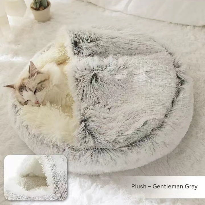 2 In 1 Dog And Cat Bed Pet Winter Bed Round Plush Warm Bed H | Other