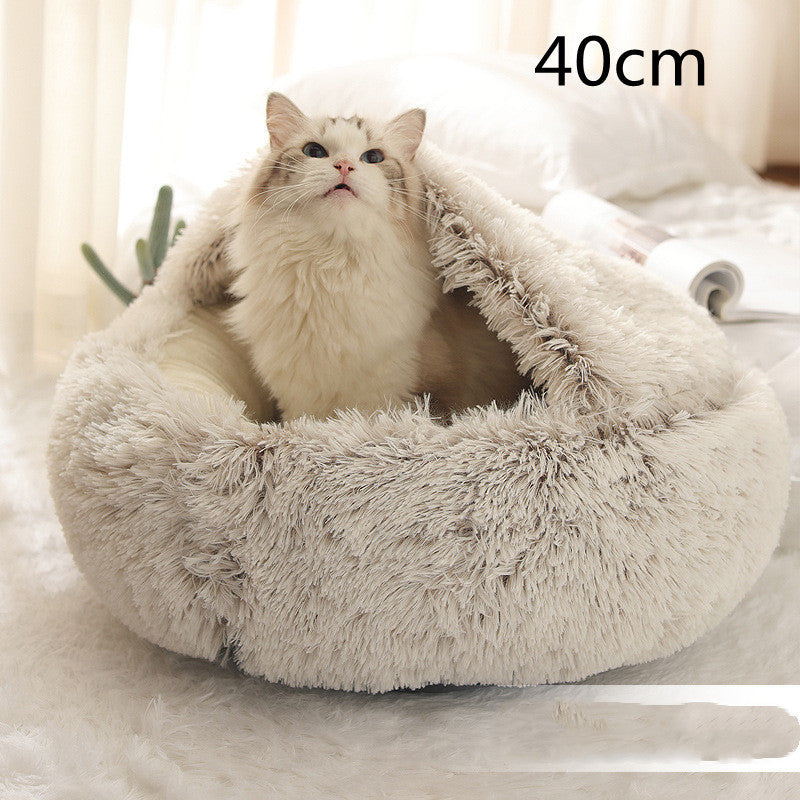 2 In 1 Dog And Cat Bed Pet Winter Bed Round Plush Warm Bed H | Other