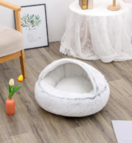 2 In 1 Dog And Cat Bed Pet Winter Bed Round Plush Warm Bed H | Other