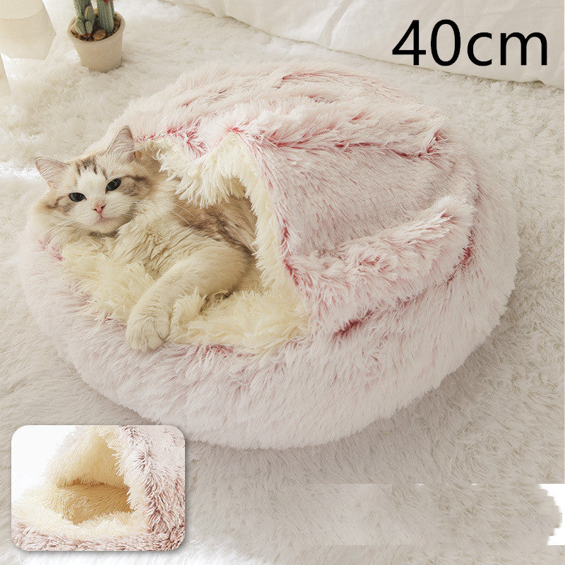 2 In 1 Dog And Cat Bed Pet Winter Bed Round Plush Warm Bed H | Other