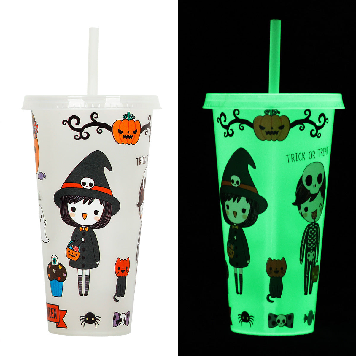 720ml Plastic Sippy Cup Halloween Luminous Straw Cup | Other