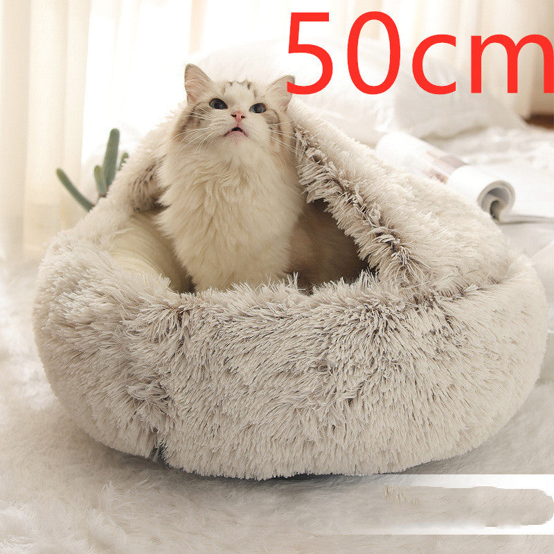 2 In 1 Dog And Cat Bed Pet Winter Bed Round Plush Warm Bed H | Other