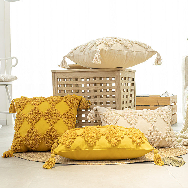 Home Furnishing Tufted Throw Pillow With Tassels Sofa Pillow | Home & Garden