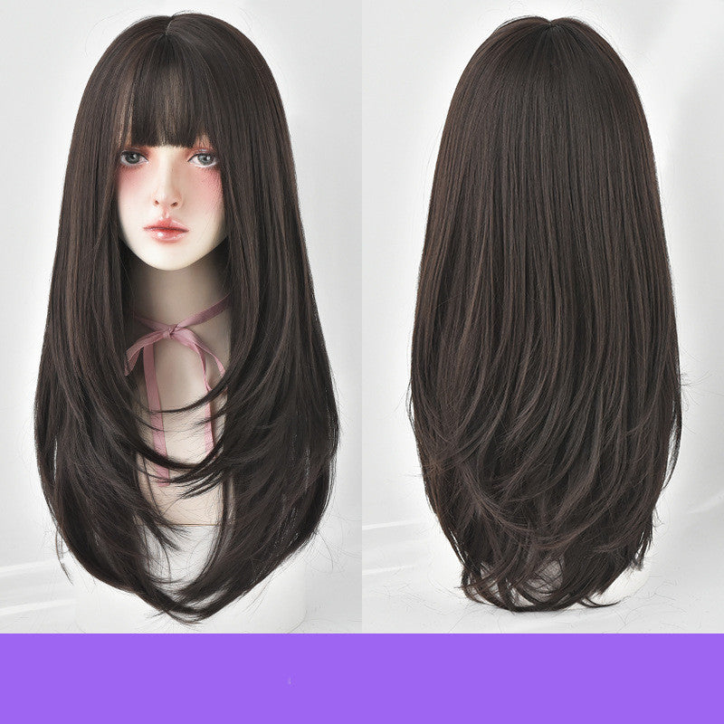Wig Female Long Hair, Long Straight Hair, Inner Button Air B | Other