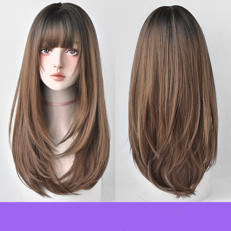 Wig Female Long Hair, Long Straight Hair, Inner Button Air B | Other