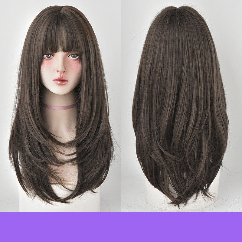 Wig Female Long Hair, Long Straight Hair, Inner Button Air B | Other
