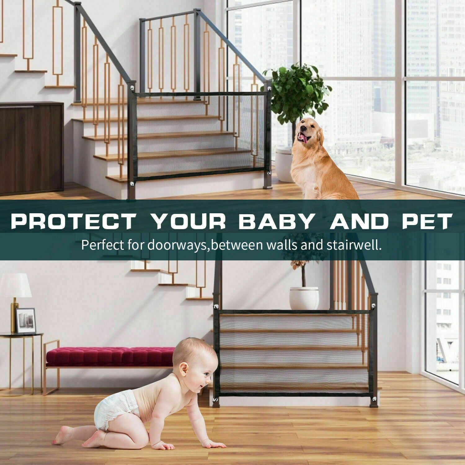 Pets Dog Cat Adorable Baby Safety Gate Mesh Fence Magic Portable Guar | Electronic Learning Toys