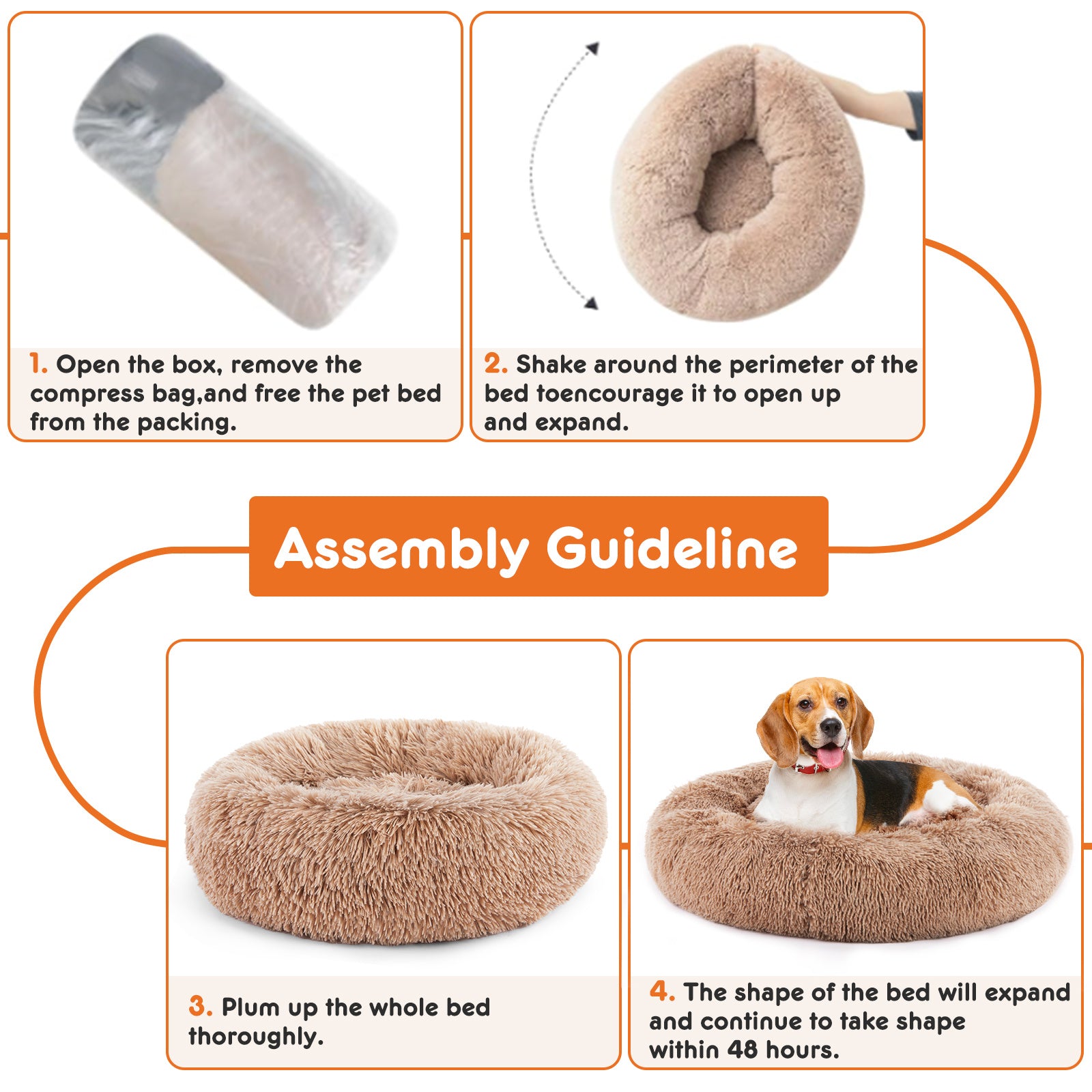 24 Inch Anti-slip Round Fluffy Plush Faux Fur Cat Bed, Fits | Other