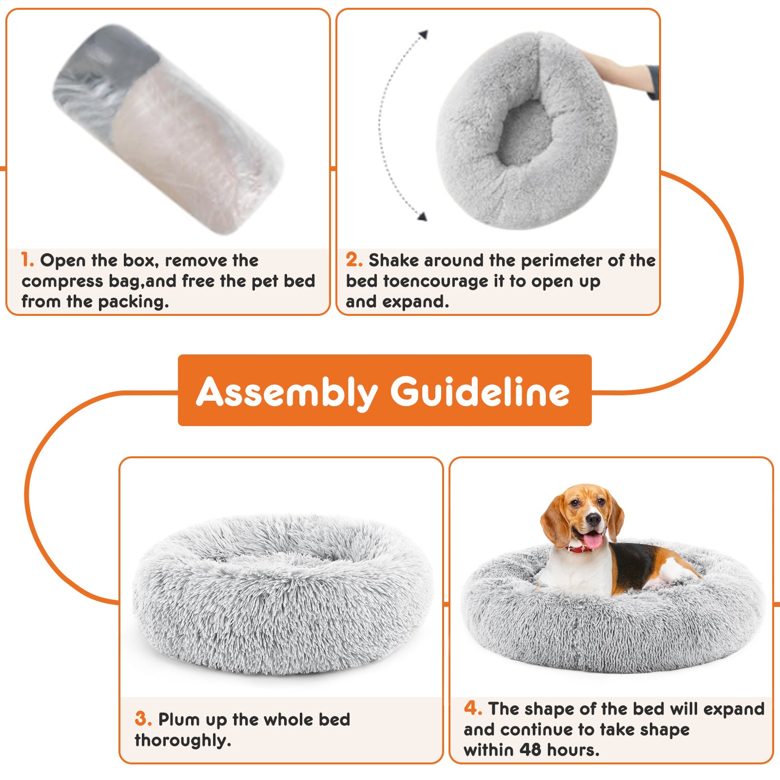24 Inch Anti-slip Round Fluffy Plush Faux Fur Cat Bed, Fits | Other
