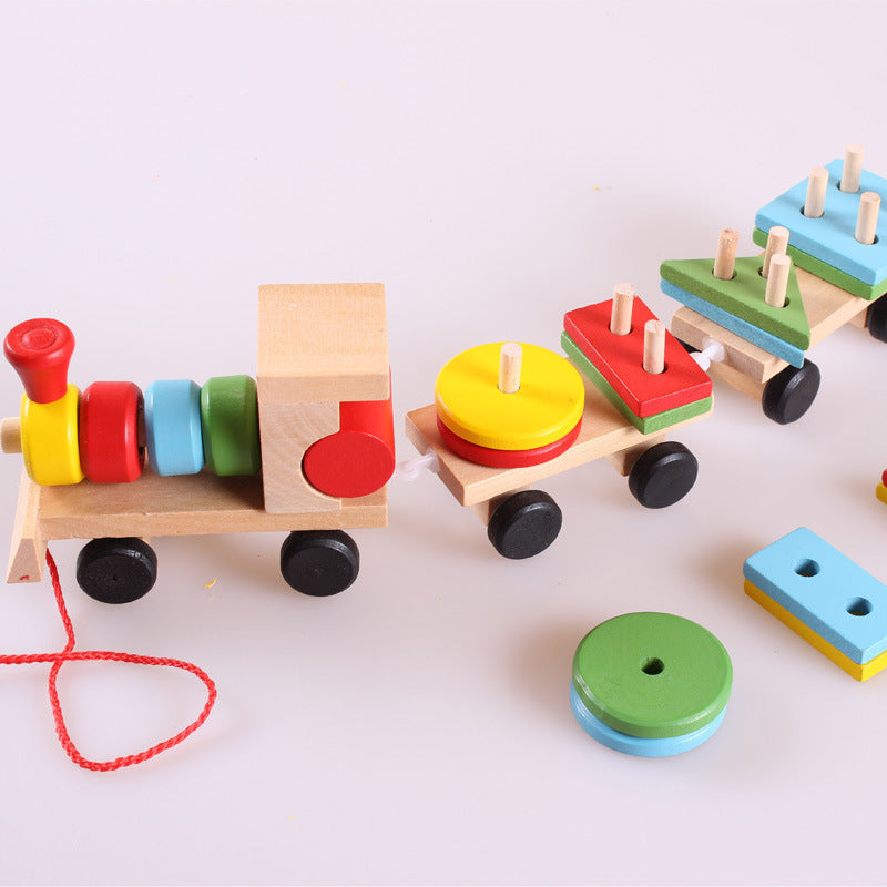 Wooden Train Three-section Tractor Toy Children's Intelligen | Electronic Learning Toys