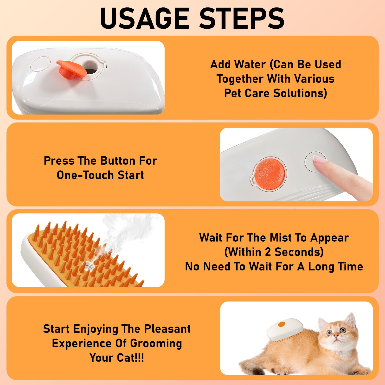 4 In 1 Cat Steam Brush, Anti Static Shedding Spray Comb, Hai | Other