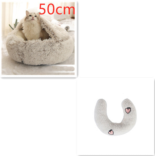 2 In 1 Dog And Cat Bed Pet Winter Bed Round Plush Warm Bed H | Other