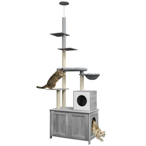 Pawhut Cat Tree With Litter Box Enclosure, 2 In 1 Floor To C | Other