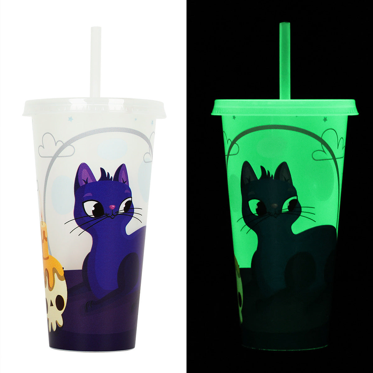 720ml Plastic Sippy Cup Halloween Luminous Straw Cup | Other