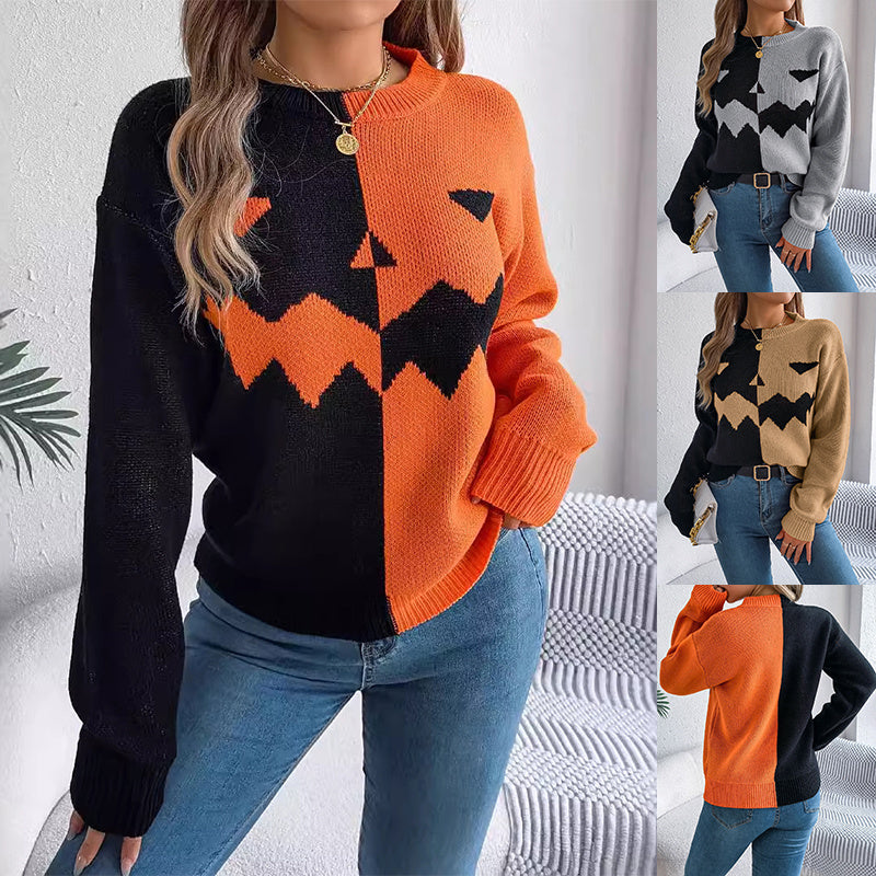 Halloween Contrast-color Pullover Sweater Fashion Long Sleev | Other