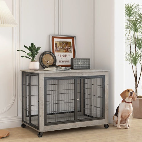 Furniture Style Dog Cage Side Table With Wheels With Double | Home & Garden