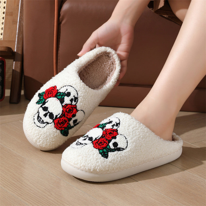 Halloween Skull Rose Slippers Winter Warm Indoor Floor Bedro | Other