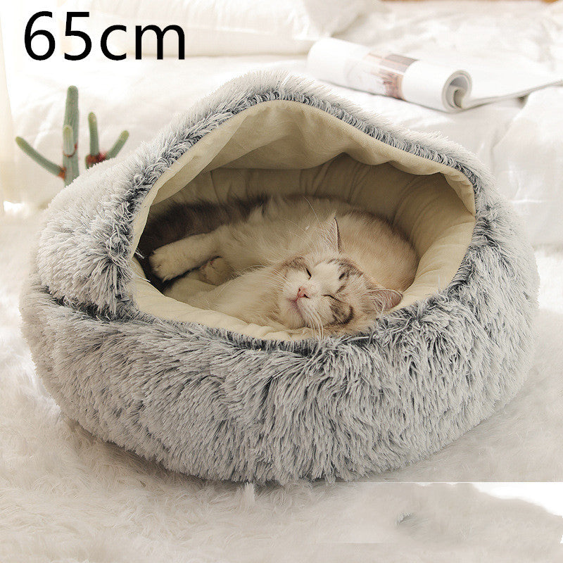 2 In 1 Dog And Cat Bed Pet Winter Bed Round Plush Warm Bed H | Other