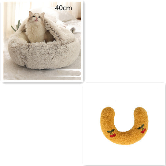 2 In 1 Dog And Cat Bed Pet Winter Bed Round Plush Warm Bed H | Other