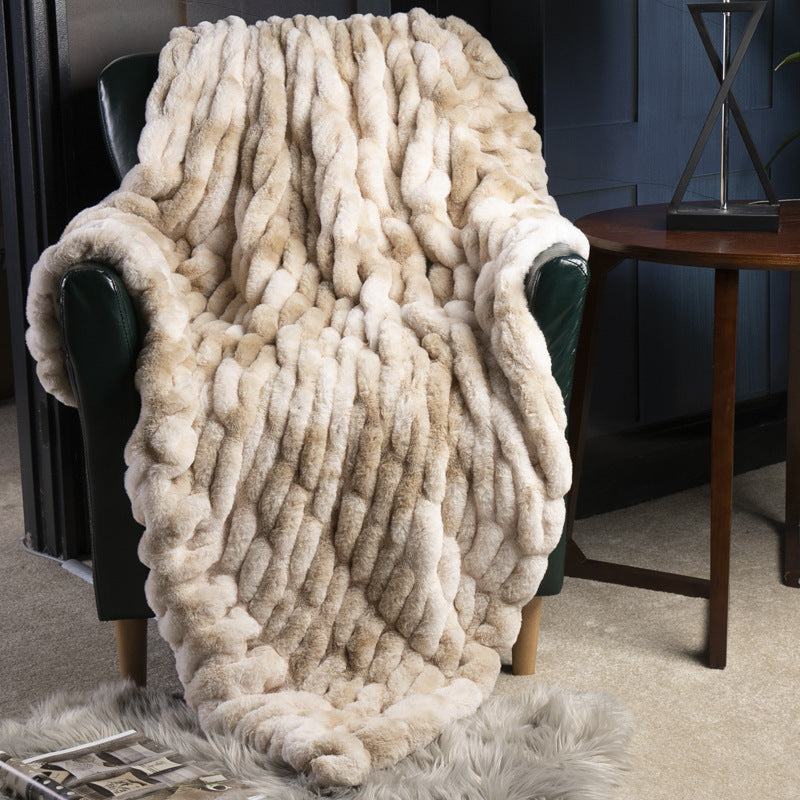 Sofa Blanket Soft Upholstery Blanket Stretch Rabbit Fur Tie- | Home & Garden