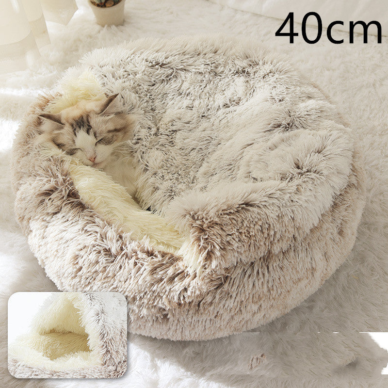 2 In 1 Dog And Cat Bed Pet Winter Bed Round Plush Warm Bed H | Other