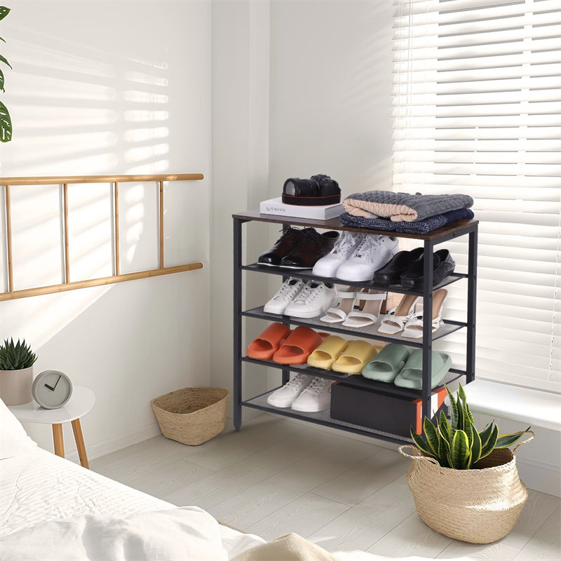 4-tier Shoe Rack With Grid Rack Wooden Rustic Foyer Shoe Rac | Other