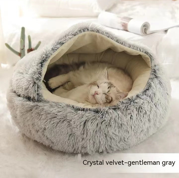 2 In 1 Dog And Cat Bed Pet Winter Bed Round Plush Warm Bed H | Other