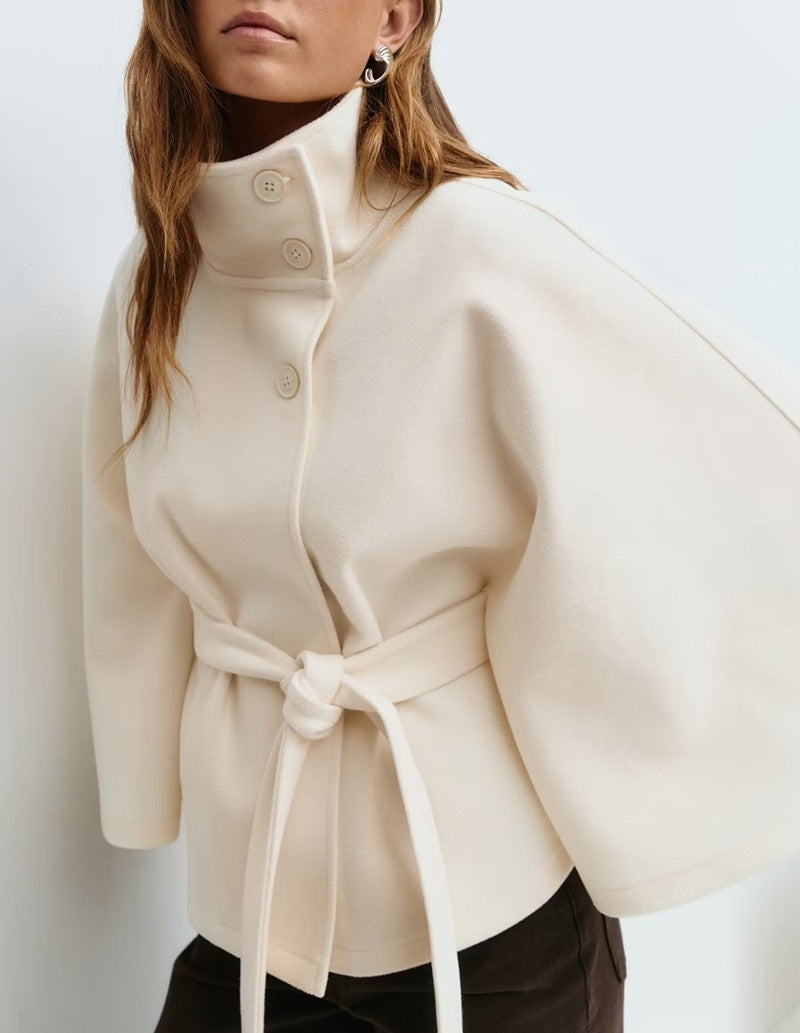 Winter High Neck Batwing Sleeve Coat With Belt Fashion Loose | Other