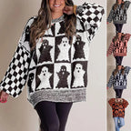 Halloween Cartoon Ghost And Checkerboard Print Pullover Swea | Other
