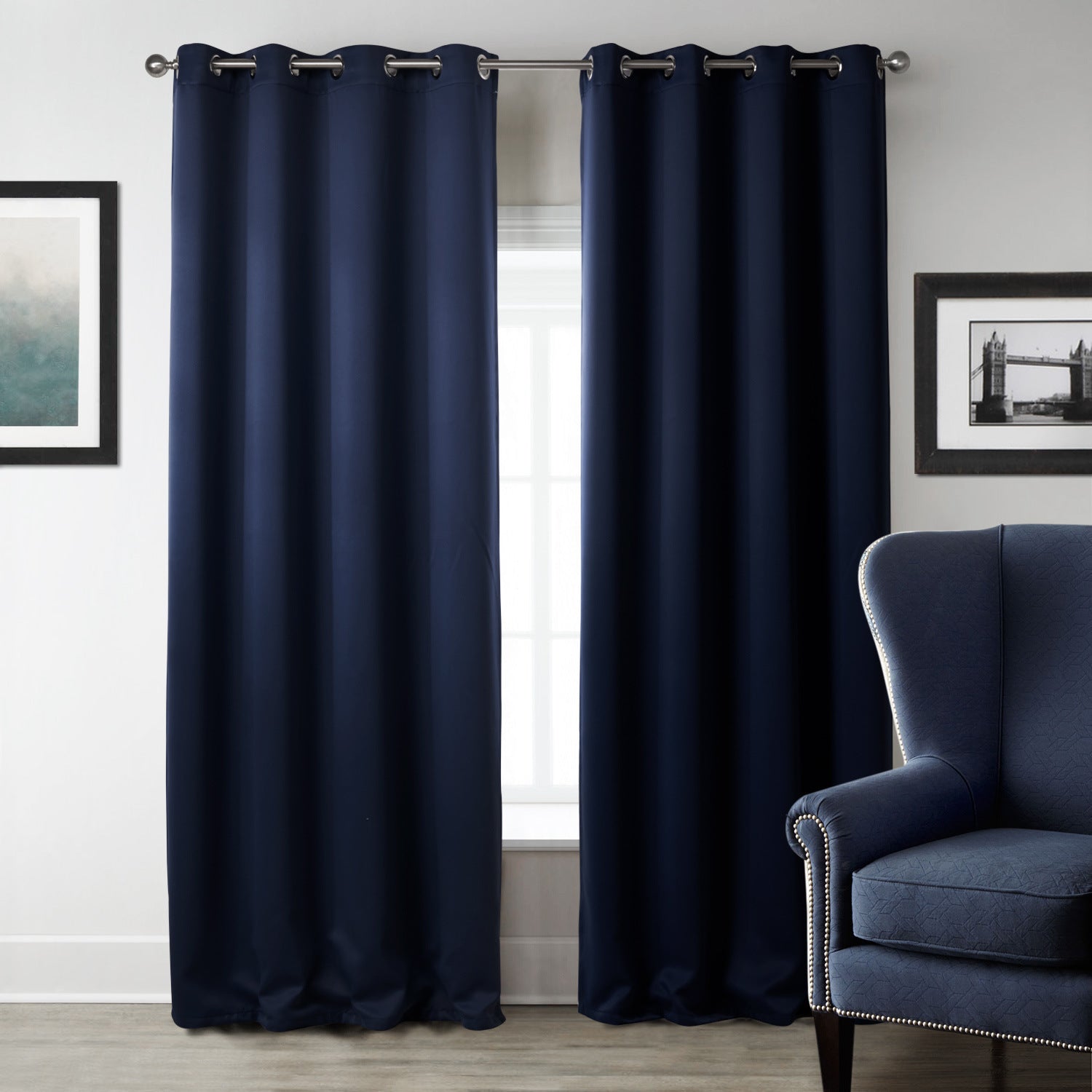Dark Blue Bedroom Blackout Fabric Printed Curtains | Other