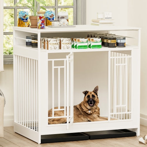 43.3 Inch Large Dog Kennel Furniture, Wooden Kennel With Div | Home & Garden