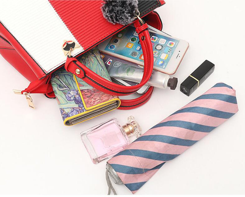 Women Hairball Ornaments Totes Patchwork Handbag Party Purse | Luggage & Bags
