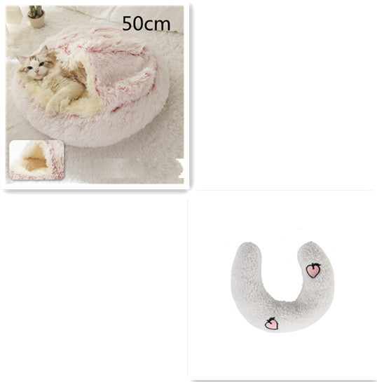 2 In 1 Dog And Cat Bed Pet Winter Bed Round Plush Warm Bed H | Other