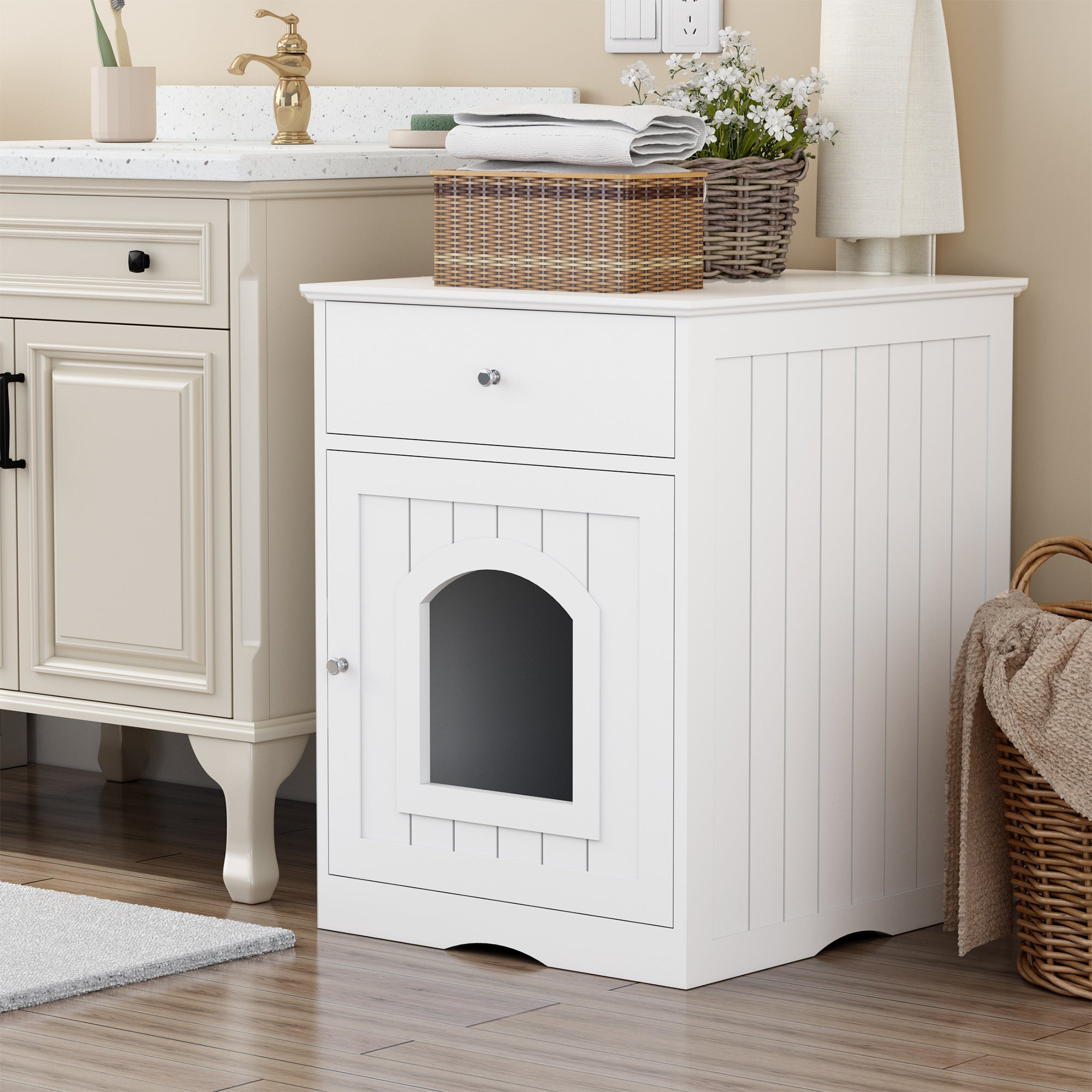 Wooden Pet House Litter Box Fence With Drawers | Other