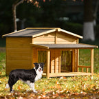 Large Wooden Dog House Outdoor Hut Style With Porch, 2 Doors | Other