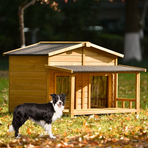 Large Wooden Dog House Outdoor Hut Style With Porch, 2 Doors | Other