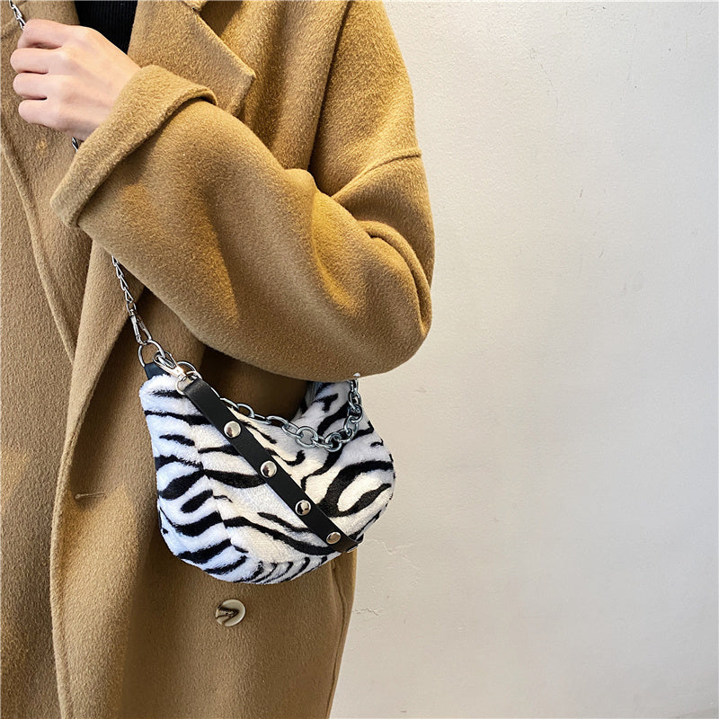 Leopard Pattern Plush Bag Personality Diagonal Women Bag Cha | Luggage & Bags