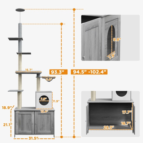 Pawhut Cat Tree With Litter Box Enclosure, 2 In 1 Floor To C | Other