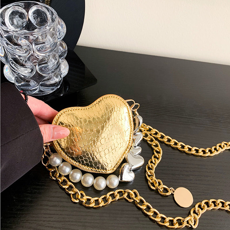 Mini Love-shape Pearls Handbag Fashion Cute Chain Lipstick B | Luggage & Bags