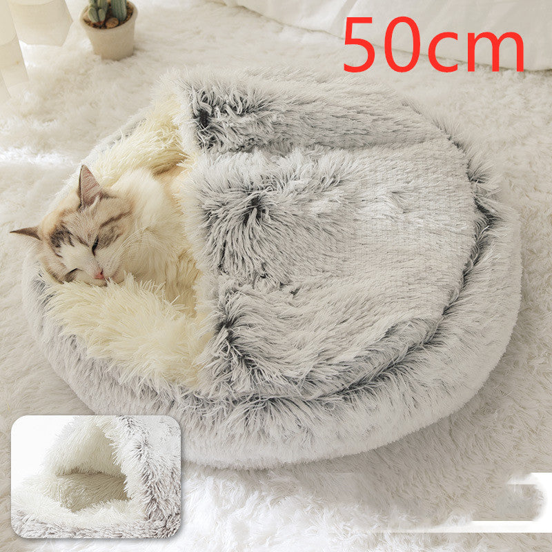 2 In 1 Dog And Cat Bed Pet Winter Bed Round Plush Warm Bed H | Other