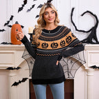 Women's Halloween Pumpkin Embroidered Retro Long-sleeved Swe | Other