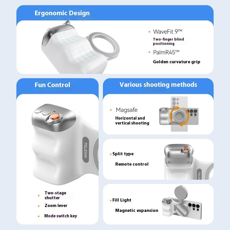 Magnetic Photography Handle – Wireless Bluetooth Camera Grip for Smartphones
