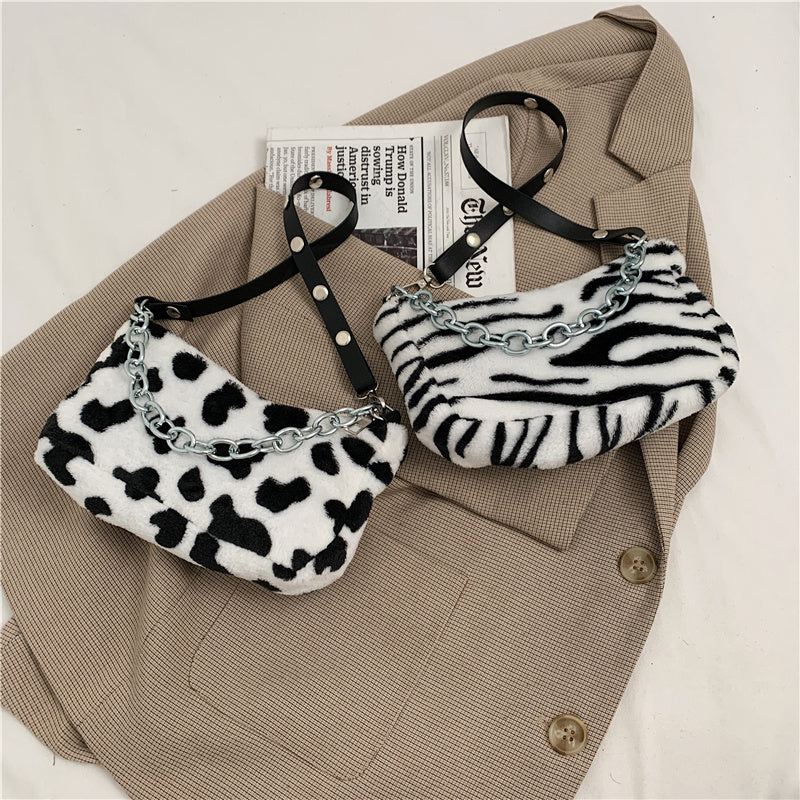 Leopard Pattern Plush Bag Personality Diagonal Women Bag Cha | Luggage & Bags